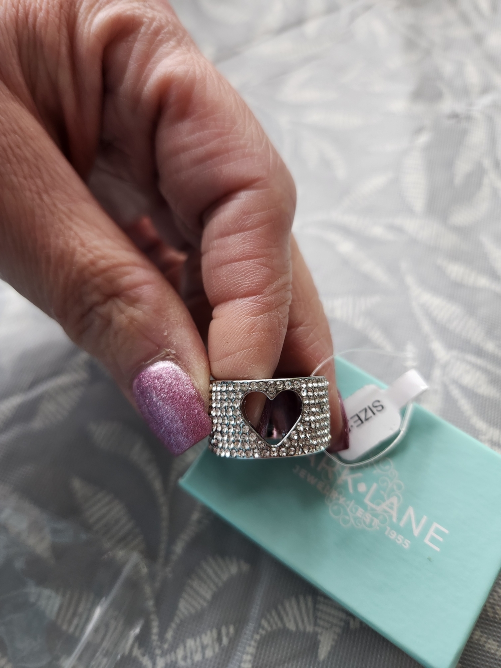Silver pave Crystal Heart Cutout  Statement Ring